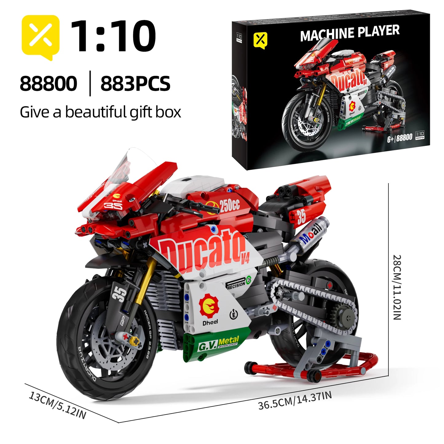 Toylinx 883Pcs Motorcycle Building Set 1:10 Model Kit Building Block Car for Kid Adults Festive Gifts Christmas Halloween Easter