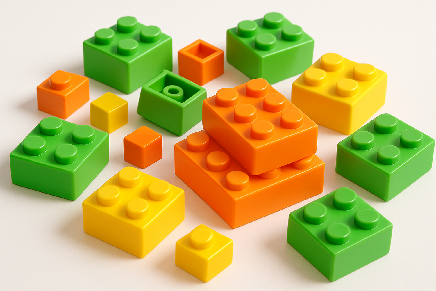 I want a small small. Lego with 3 colors green and orange and yellow small and a lot like Lego